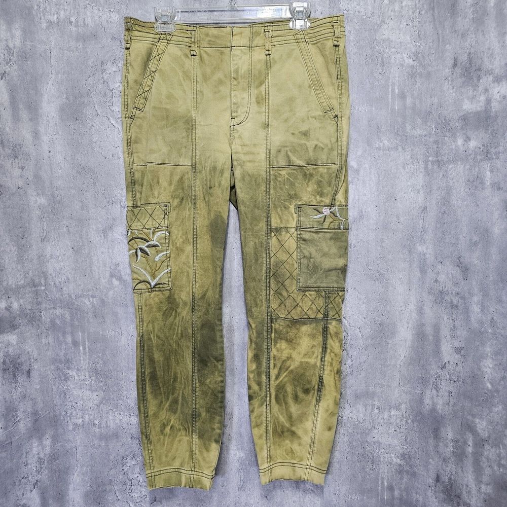 Anthropologie Womens 31 Austen Embroidered Cargo Utility Pants Skinny Crop Green